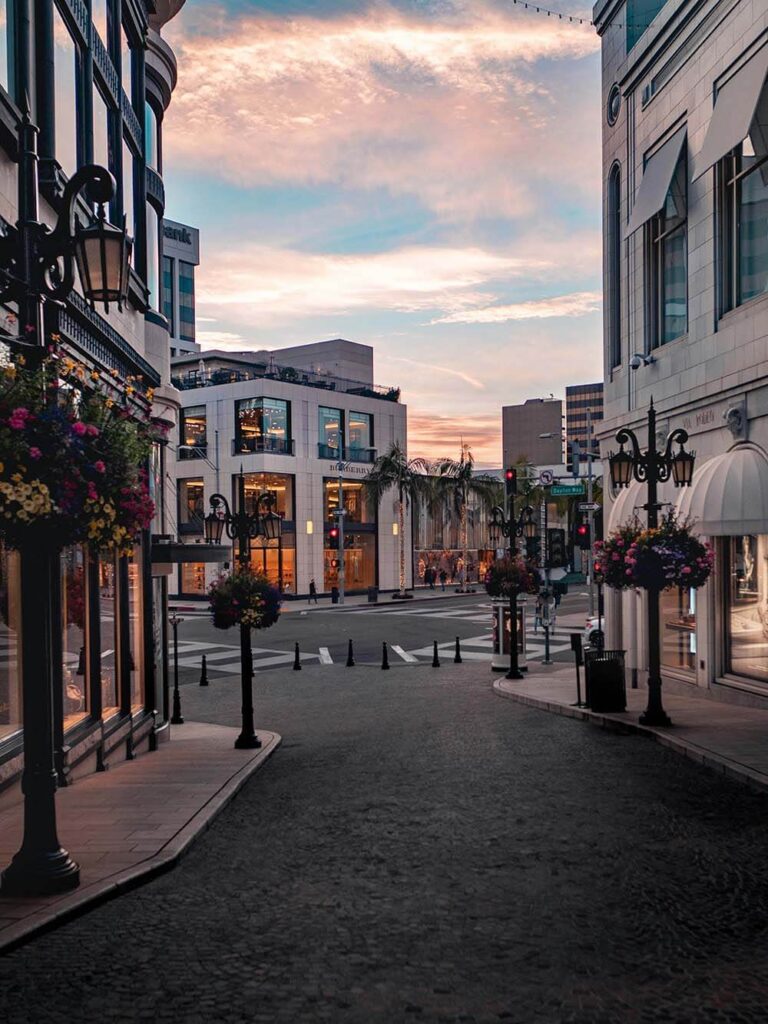 A photo of Rodeo Drive in Beverly Hills at dawn
